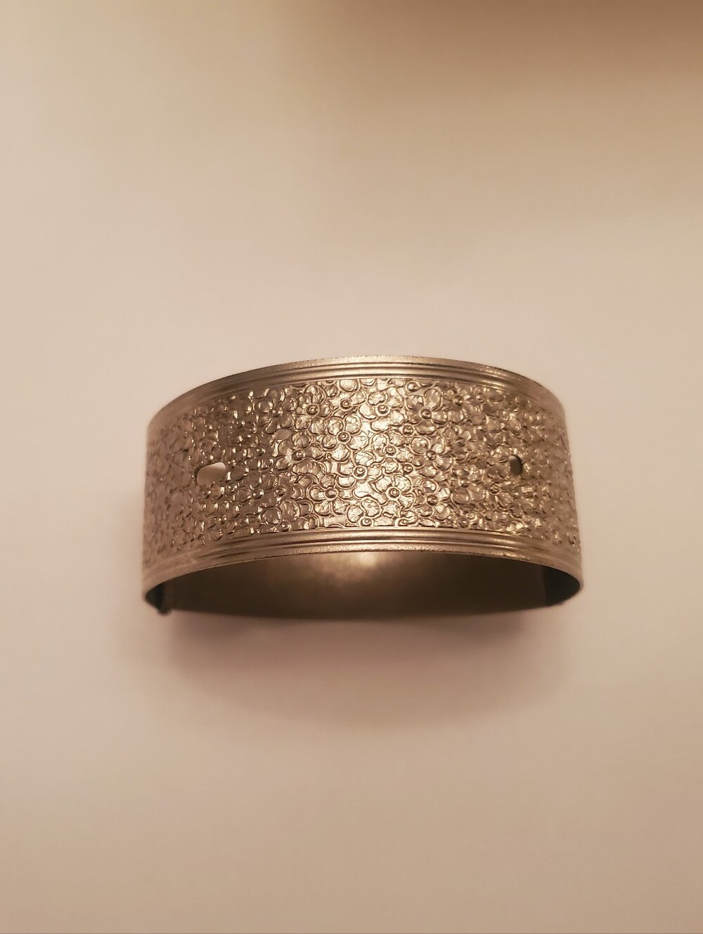 Vintage Textured Silver-Tone Wide Cuff Bracelet